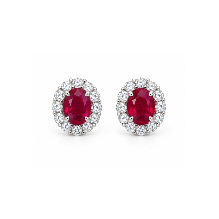 GIA No Heat Pigeon Blood Ruby Halo Studs