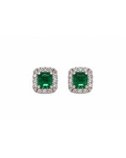 The Green Emerald-Cut Diamond Halo Studs