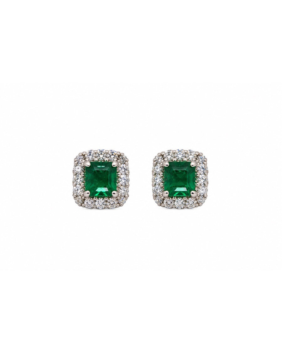 The Green Emerald-Cut Diamond Halo Studs