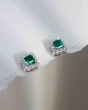The Green Emerald-Cut Diamond Halo Studs