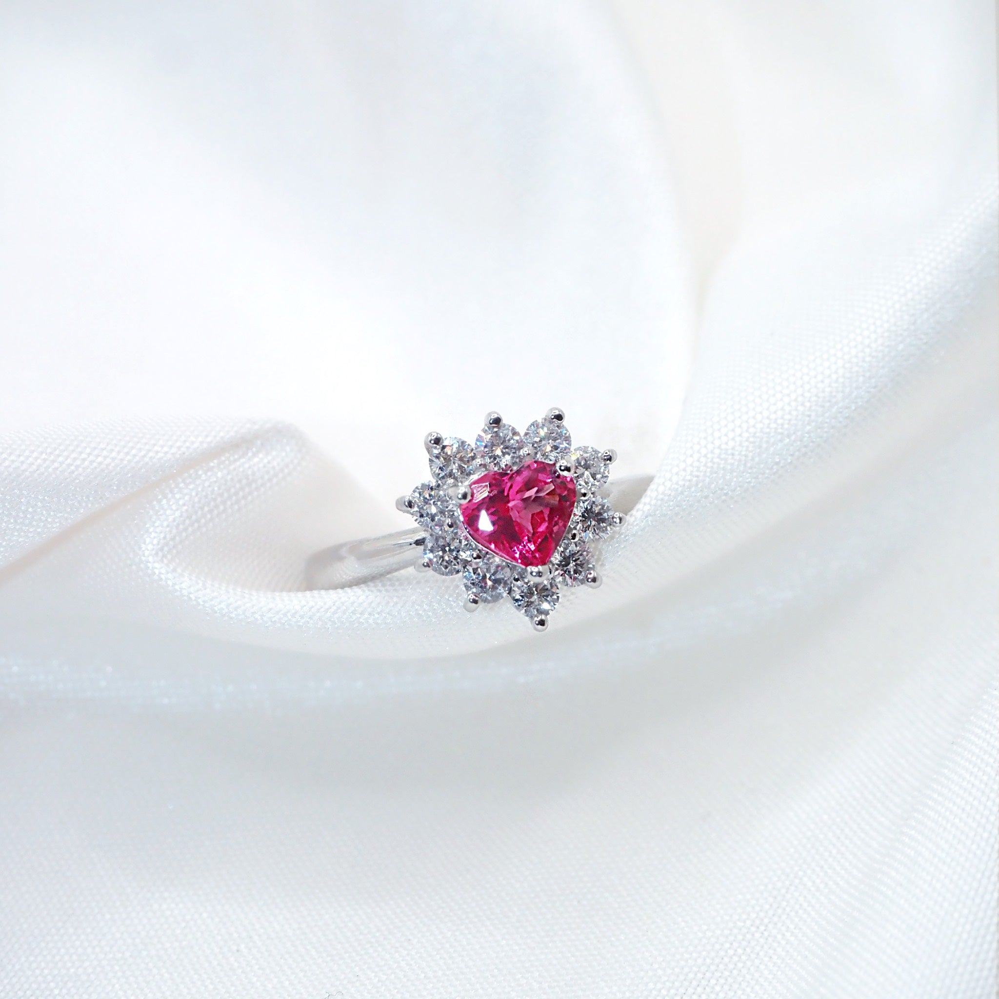 The Heart-Shaped Spinel Diamond Halo Ring