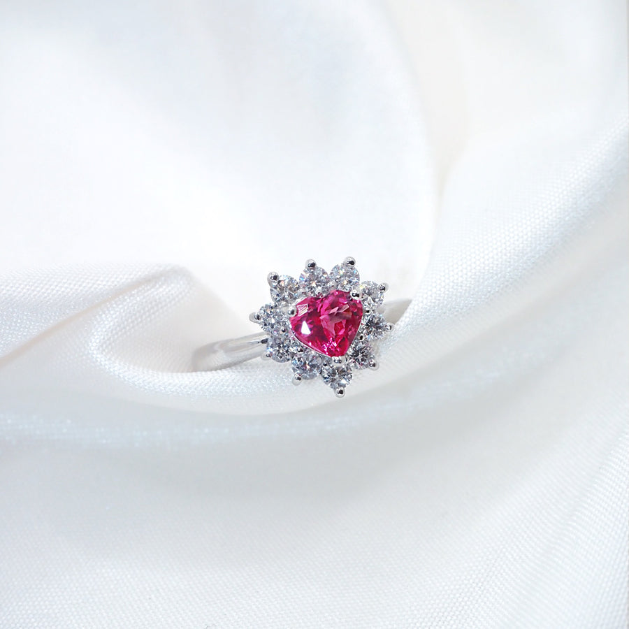 The Heart-Shaped Spinel Diamond Halo Ring
