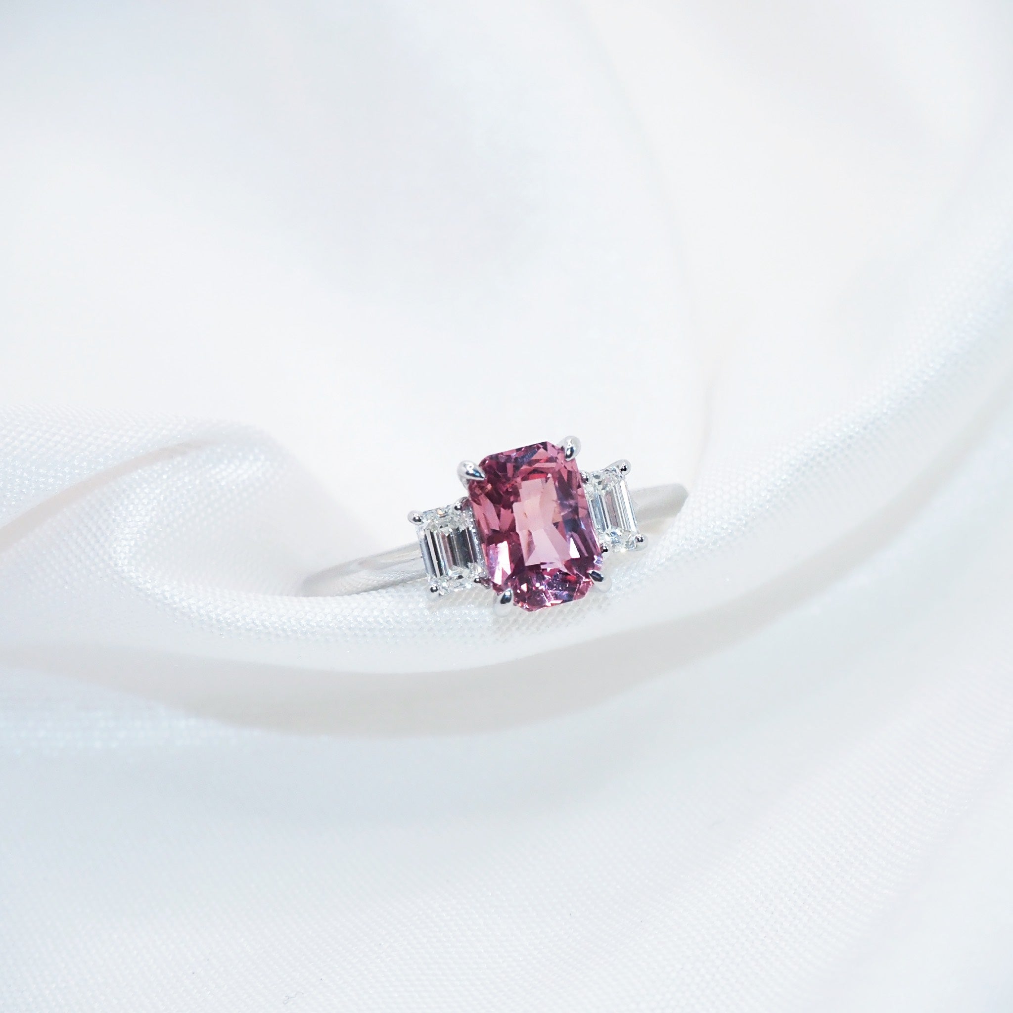 The Padparadscha Three-stone Ring