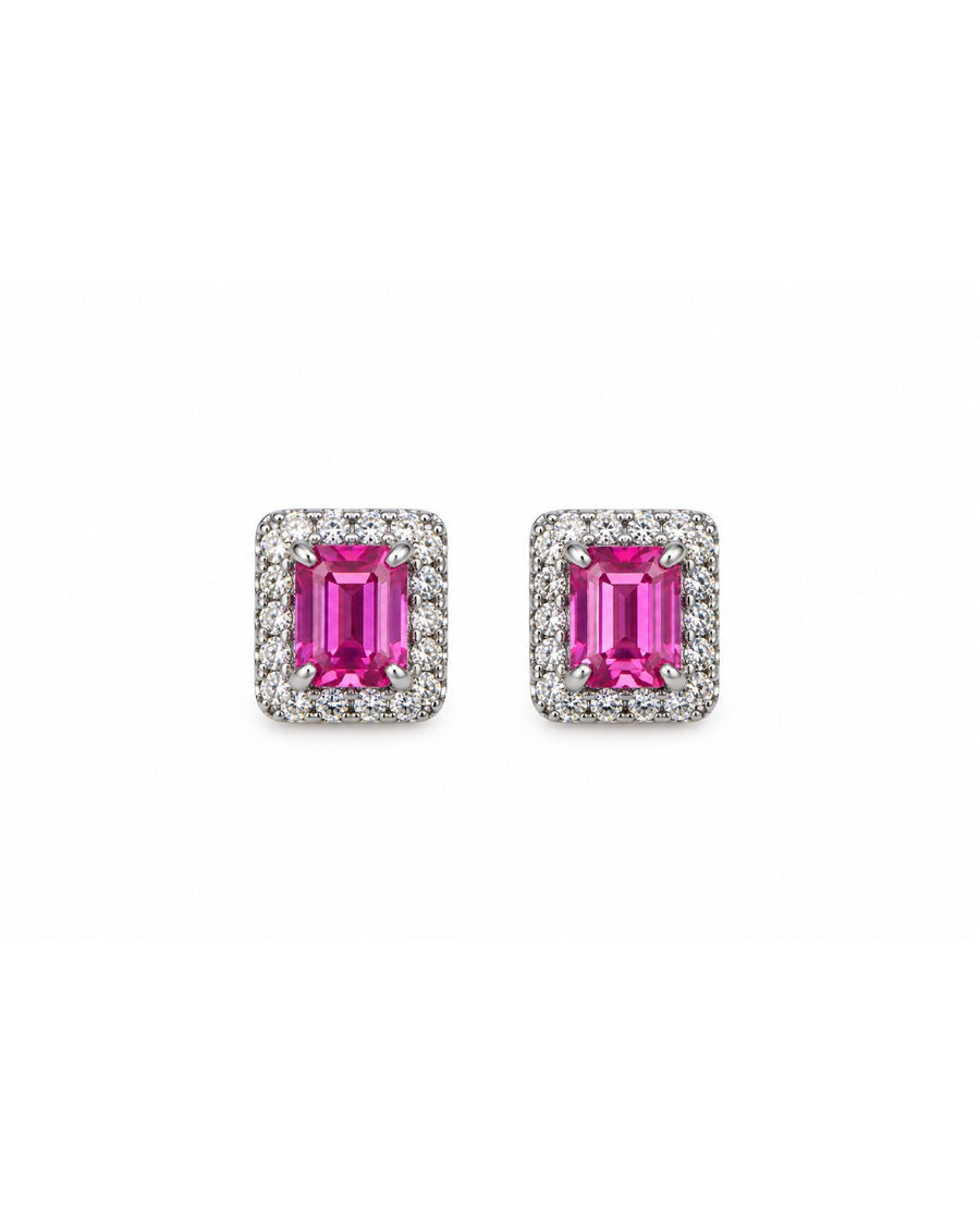 The Pink Emerald-Cut Diamond Halo Studs