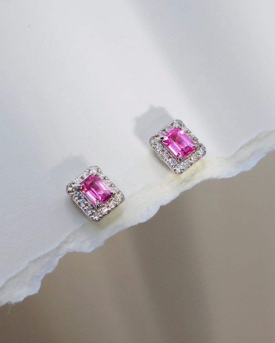 The Pink Emerald-Cut Diamond Halo Studs