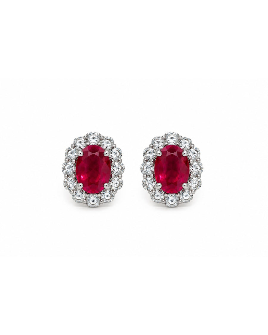 The Red Floral Halo Studs