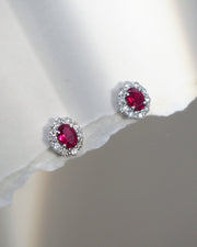 The Red Floral Halo Studs