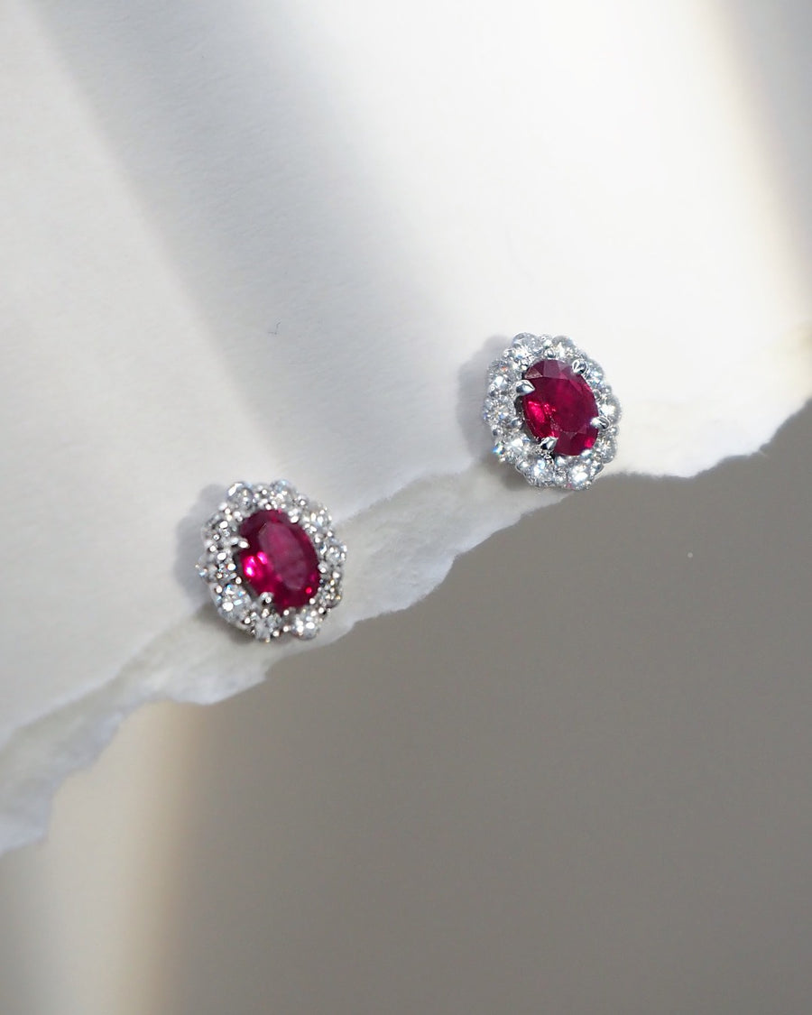 The Red Floral Halo Studs