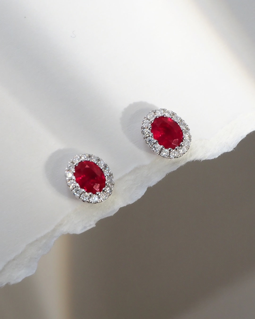 The Rosey Ruby Oval Halo Studs