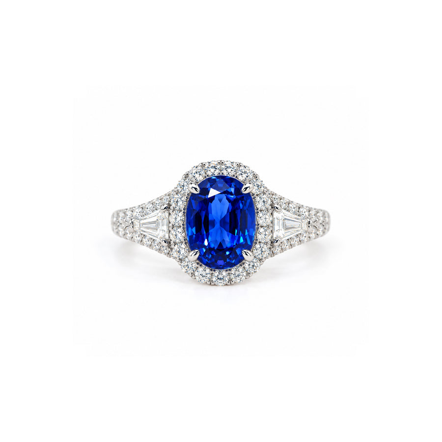 Royal Blue Sapphire Halo Ring