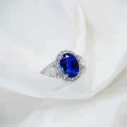 Royal Blue Sapphire Halo Ring